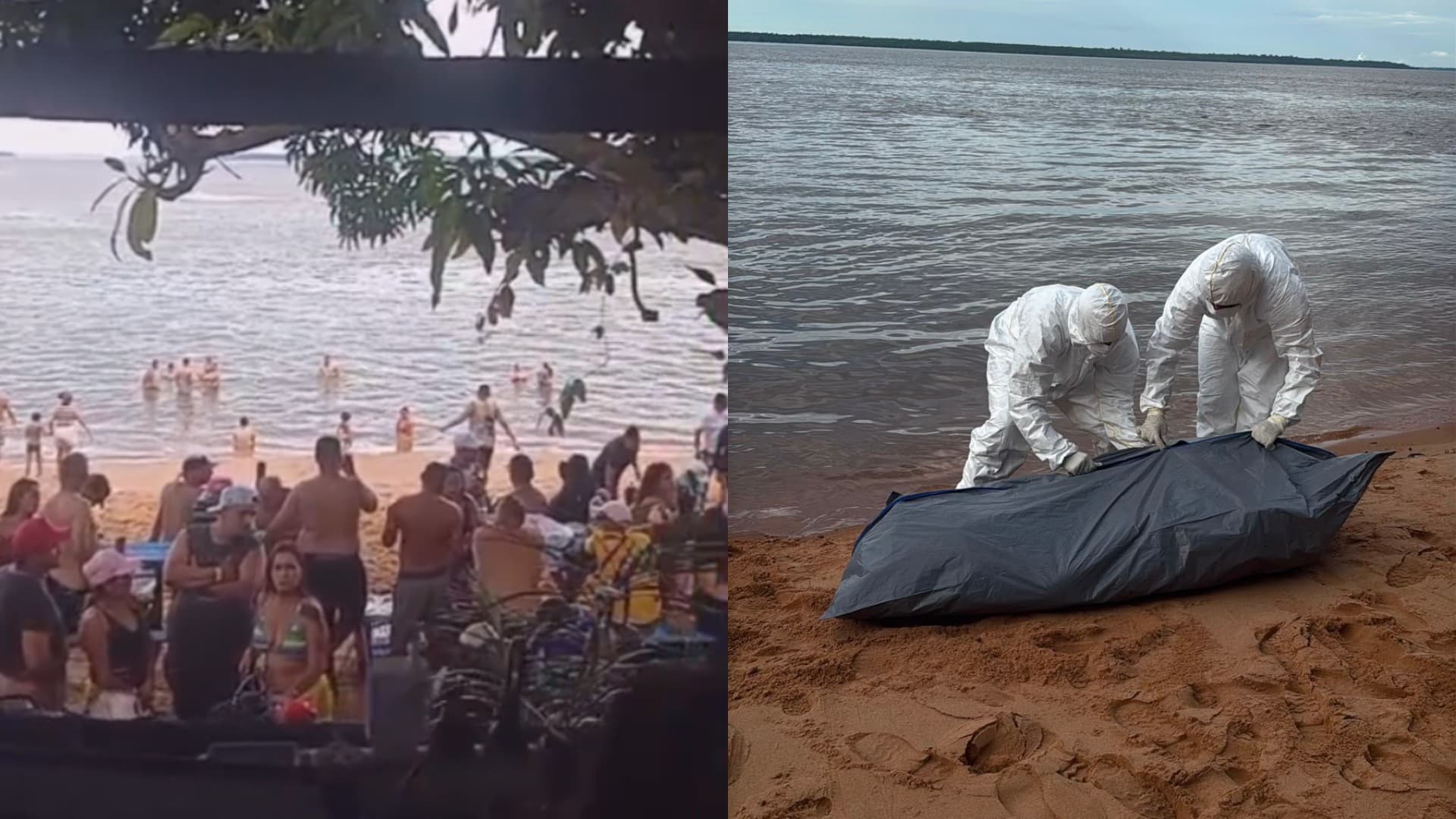 Equipes de busca em embarcação na região de praias na ilha de Cotijuba, no Pará.