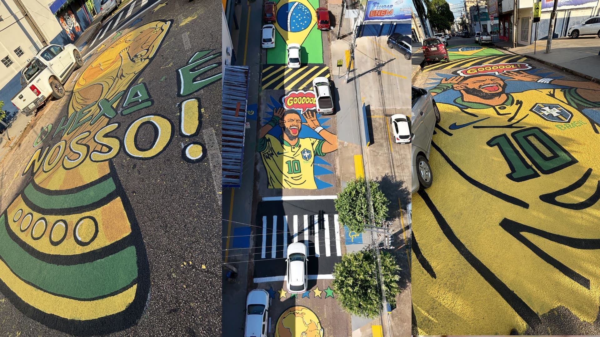 Torcedores vestidos de amarelo assistem a jogo em telão gigante em Porto Velho.